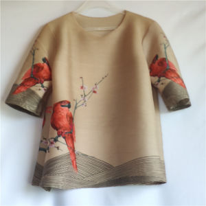 Summer Autumn Loose Floral Print T-Shirt for Middle-Aged Women Vintage Fashion Court Folded Sleeve Regular Polyester Fiber