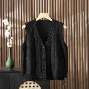 Loose Womens Knitted V-Neck Short Cardigan Vest Open Front Sleeveless Top Layering Outerwear for Early Autumn