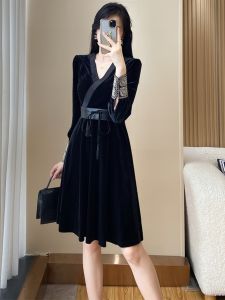 SUYE | Elegant Black Velvet Audrey Hepburn Style Little Girl Dress French Fashion
