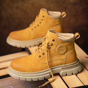 Waterproof Outdoor Martin Boots Mens Winter No-Tie Climbing Shoes High-Top Casual Anti-Slip Heightening Work Short Boots