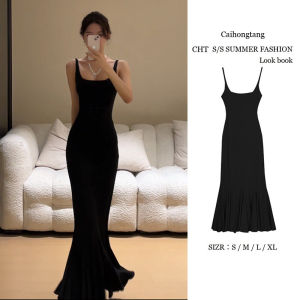 Hebe Style Black Strapless Dress Summer Fashion High Waist Fish Tail Long Skirt Womens Clothing Elegant Atmosphere Sleeveless