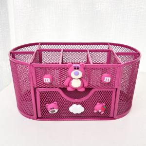 Cute Multi-Functional Metal Grid Large Pen Holder Creative Combination Office Stationery Storage Box Cosmetic Brush Organizer