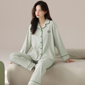 MiiOW | Pure Cotton Sleepwear Set Womens Home Clothes Long Sleeve Button Front Closure Solid Color High End Sensation Spring Autumn