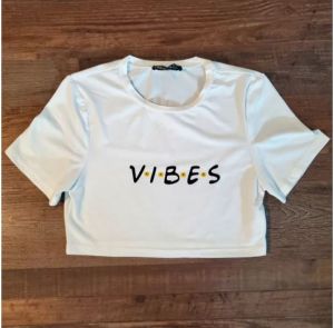 Half Sleeves Round Neck Vibes Print Croptop for Girls