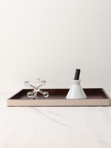 Elegant European Style Leather Tray Storage Decorative Piece for Living Room Bedroom Wedding Home Decor Geometric Shape Wooden Leather Material