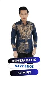 LESMANA Slimfit NAVY LIGHT MOCCA: Baju Pria Kemeja Batik Kerja Lengan Panjang