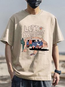 American Style Retro Hong Kong Street Heavyweight Pure Cotton round Neck Short Sleeve T-Shirt Men Summer Loose Fit Breathable