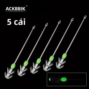 Bộ Móc Câu Mực Ackibbik 5 Chiếc Thép Không Gỉ 12/15/18cm Hai Lớp Móc Câu Tôm Móc Len Dùng Cho Câu Cá Biển Thuyền.