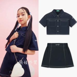 Lightweight Summer New Style Benetton Girls Short Sleeve Shirt Short Skirt Casual Versatile 130-155 Code Childrens Clothing