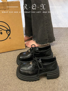 Black Thick Bottom Platform Loafers Womens Shoes Spring Autumn New Style Retro British Style Heightening Flats Cross Buckle