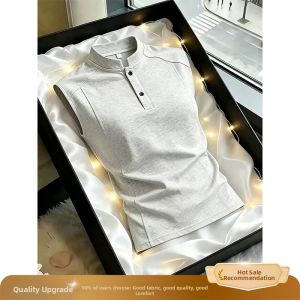 Henley Neck Sleeveless Muscle Fit Gym Tank Top