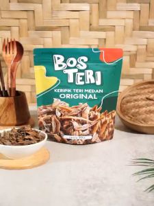 BOS TERI Cemilan Keripik Teri Rasa Original Snack Camilan Viral Oleh-oleh Khas Medan 80gram Halal