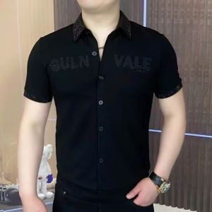 Áo Sơ Mi Nam Mùa Hè Tay Ngắn Mỏng Co Giãn Cao Cấp Đính Đá Nhiều Lớp Cổ Bẻ Đa Năng Chất Lượng Cao Thoáng Khí Cotton Polyester