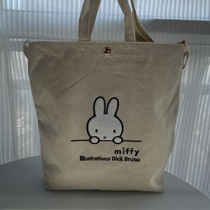 Kawaii Miffy Cute Cartoon Embroidered Single Shoulder Crossbody Bag Large Capacity Canvas Handheld Tote Bag Gift Toy for Girl