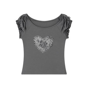 Retro Print Design One-Shoulder Tee