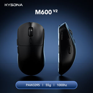 KYSONA M600 V2 Black Gaming Mouse Wireless Mouse PAW3395 Adjustable DPI 55g Ultra Light Ergonomic Design For Competitive Gamers