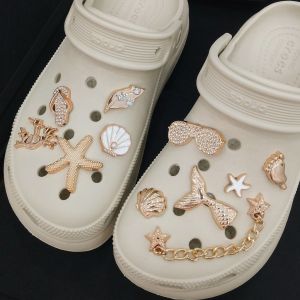 11Pcs Beach Style Crocs Jibbitz Charms 3D Starfish Shell Coral Cave Shoe Flower Detachable Shoe Chain Decoration Set for Crocs