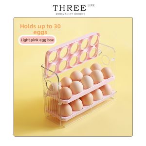 THREE LIFE | Egg Storage Box Automatic Lid For Fridge Door