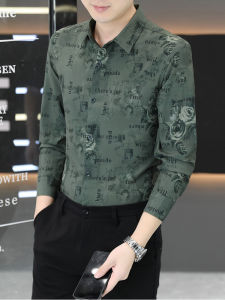 เสื้อเชิ้ตแขนยาวผู้ชาย แฟชั่นฤดูใบไม้ผลิและฤดูใบไม้ร่วง ทรงหลวม ปิดด้วยกระดุม ผ้าโพลีเอสเตอร์ ไม่ต้องรีด สำหรับวัยรุ่น