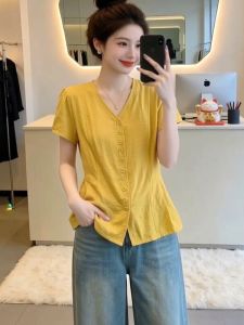 AIYITI | Trendy Slimming Plus Size Womens Shirt Short Sleeve Flounce Hem Blouse