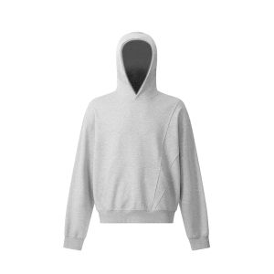 Gray Hoodie Deconstructed Cleanfit Boxy Short Style Mens American Vibe Pure Color Casual Wear Autumn Winter Long Sleeve