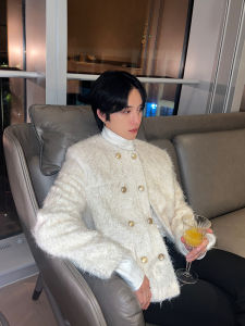 French Style Fashionable Retro Chanel Coat Mens Advanced Texture Light Luxury Minority Bright Silk Double Breasted Jacket Short Winter