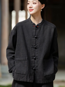 New High-End Hemp Thickened Fleece Lined Retro Chinese Style Womens Jacket Fall Winter New Arrival Buddha Mind Fashion