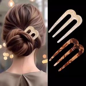 French Elegant U-Shaped Hair Pins Hair Fork for Bun Hairstyles 3-Toothed Insert Comb Chinese Style Hairstyle Tools