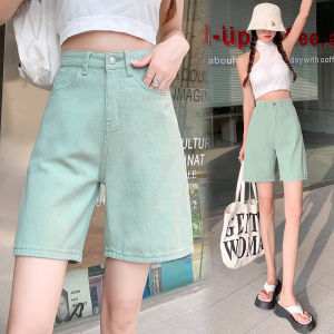 6 สี กางเกงยีนส์ขาสั้นผู้หญิง ธรรมดาธรรมดา เอวสูงเอว แบบตรง หลวมหลวมๆ