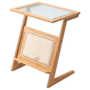 ZHUTING | Japanese Woven Bedroom Nightstand Storage Shelf Wooden Bedside Table