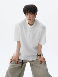 OULUDE | Henry Collar Short Sleeve T-Shirt Men Summer Breathable Loose Sport