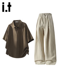 izzue | Breathable Tencel Linen Summer Set Men Polo Shirt Shorts 2 Pieces