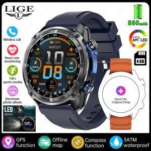 LIGE | New Built in GPS Map Smart Watch Compass 1000mAh Battery 4GB Memory 10ATM Waterproof Bluetooth Call Men Sport Fitness Smartwatch