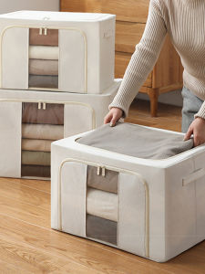 Foldable Thick Transparent Cotton Linen Clothing And Quilt Storage Box Home Organization Wardrobe Storage Container Japanese Style