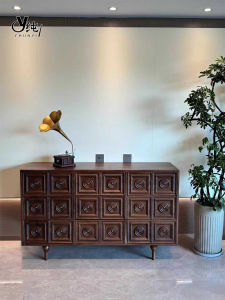 Rustic Solid Wood Bedroom Storage Cabinet French Vintage Style Dining Room Sideboard Multi-Functional Drawer Quiet Track