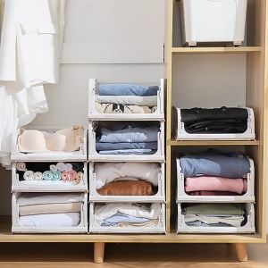 New Multilayer Folding Storage Basket Of Wardrobe Drawer Bulkhead Storage rack Stackable Clothing Organizer