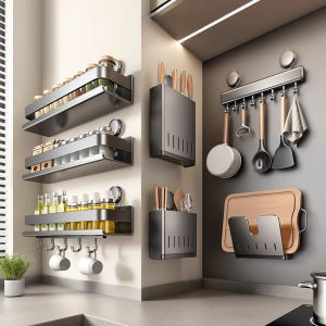 Multifunctional Kitchen Suction Cup Rack Iron Material Spice Storage Holder No Drilling Required Home Organization Shelf