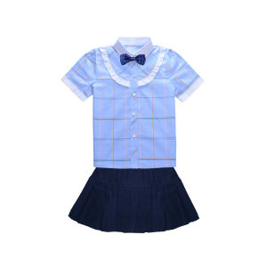Áo Sơ Mi Kẻ Caro Xanh Tay Lửng Cho Học Sinh Tiểu Học Bộ Quần Áo Trường Học Cho Bé Gái Bộ Quần Áo Học Sinh Mẫu Giáo Mùa Hè