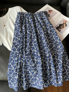 PAIBOLI | Blue Floral Halter Neck Mini Dress Womens High Waist Slimming Skirt Summer Trendy Style Korean European Fashion Partial Skirt