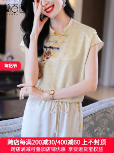 Jianbaotu Summer New Style Improved Shirt New Chinese Style Side Button High-End Feel Embroidery Small Stand Collar Top Trendy