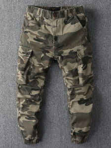 yzgf | Cotton Retro Loose Work Pants with Multiple Pockets and Cuffed Bottom for Outdoor Camouflage