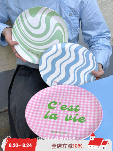 Original Design Bamboo Fiber Plate Eco-Friendly Dishware Resistant to Drops Grid Pattern Korean Style round Adult Dinnerware