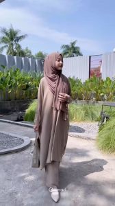 Setelan Rok Anak Perempuan Qamira One Set 2in1 Atasan Long Tunik Dan Rok Panjang Crinkle Airflow Remaja Kancing Lengan Model Batwing