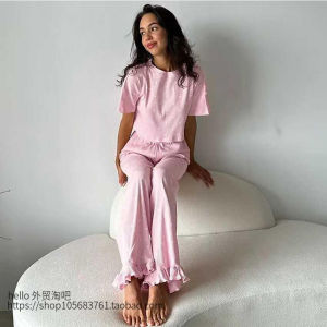 New Printed T-Shirt And Pants Set Long Pants Home Clothes Comfortable Spring Summer Womens Casual Home Wear Floral Pattern