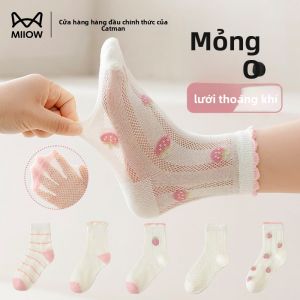 Tất MiiOW Cat People trẻ em làm bằng cotton nylon tất lưới mỏng ngắn thoáng khí