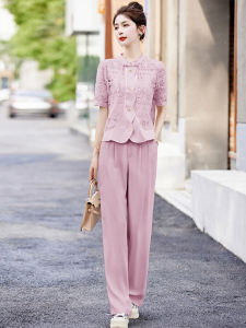 Elegant Casual Wide Leg Pants Suit Womens Summer Fashion Set Unique National Style Lightweight Luxury Feel Two Piece Set