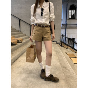 Khaki Casual Worker Low Waist Petite Hot Pants