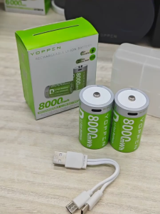 YOPPEN D Size (R20) 8000mWh Rechargeable Li-ion Battery Type-C Fast Charging 1.5V Batteries for Gas Stove Radio & Flashlight
