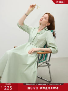 Elegant Commute Green Shirt Dress V-neck High Waist Womens Interview Dress Cotton Blend Long Sleeve X-shaped Silhouette