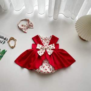 (3-12kg) Body Váy Đỏ Đô NHÍM XÙ KIDS Cho Bé Gái Sơ Sinh Đầy Tháng Thôi Nôi Chất Lụa Ướt B126